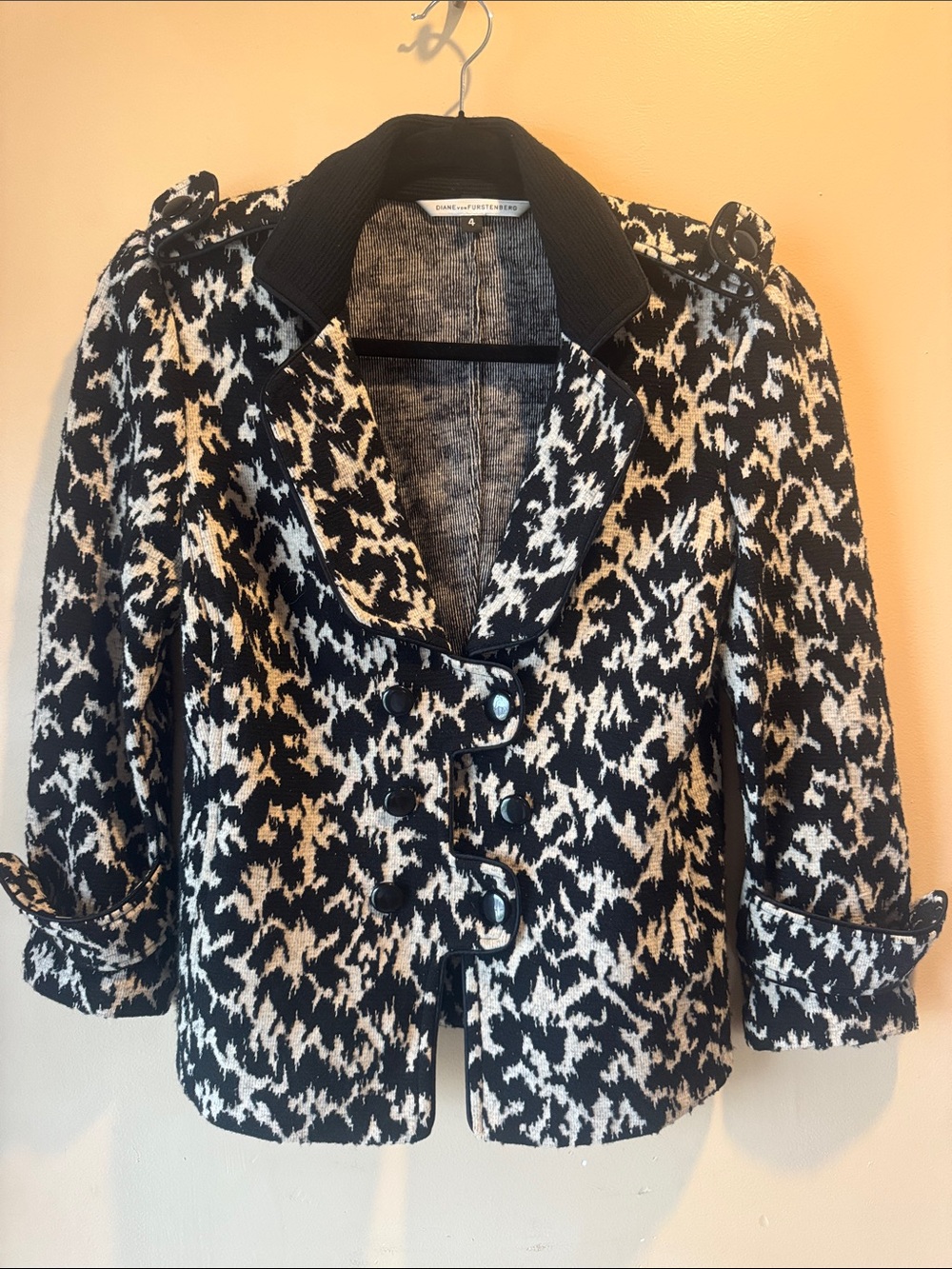 Diane Von Furstenberg “Eleanora” Black and White Patterned Blazer Jacket